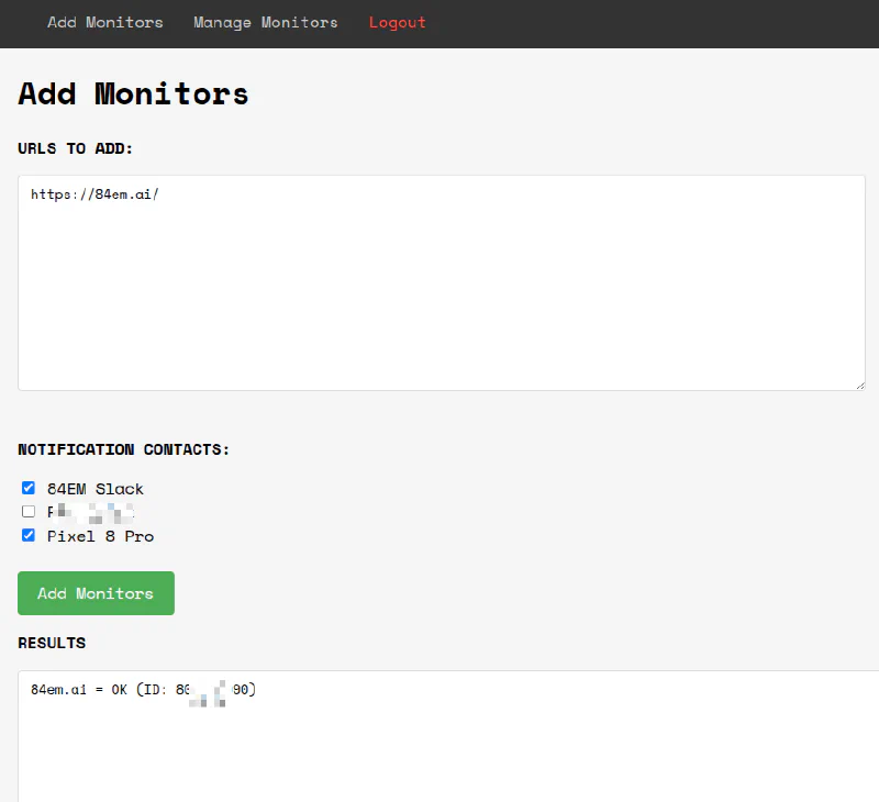 Add monitors with notification contacts